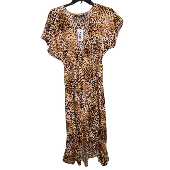 America & Beyond | Dresses | America Beyond Animal Print Leopard Ruffle  Kimono Maxi Dress Swim Cover Up | Poshmark
